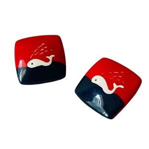 Vintage Nautical Square Whale Painted Earrings